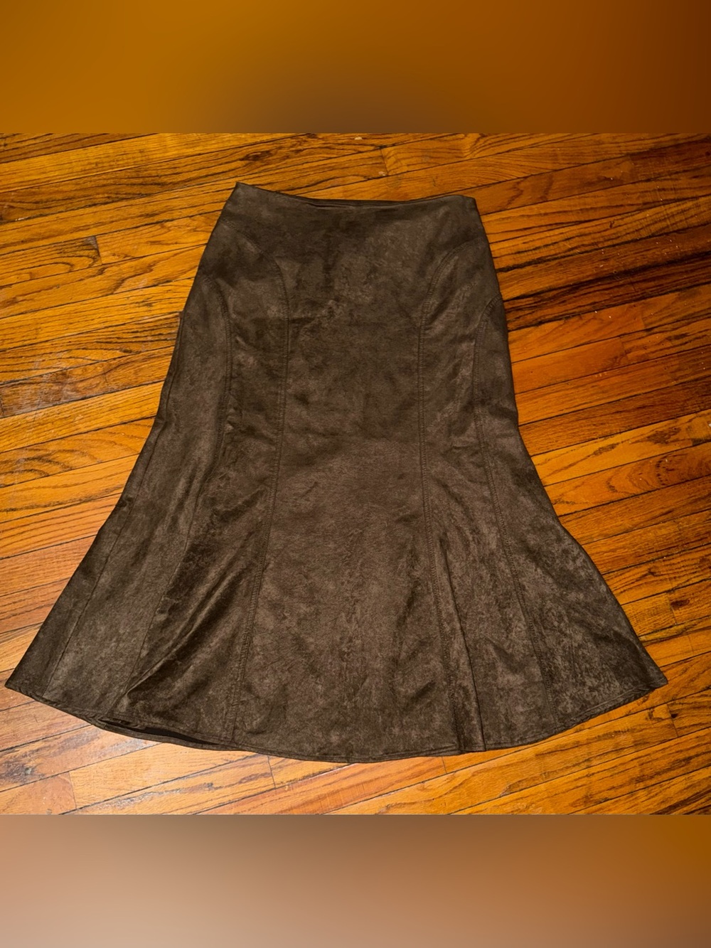 Liz Claiborne Size 10 Brown Faux Suede Maxi Skirt Flared Western Boho - Picture 2 of 9